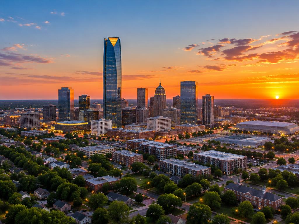 Oklahoma City downtown skyline at sunset