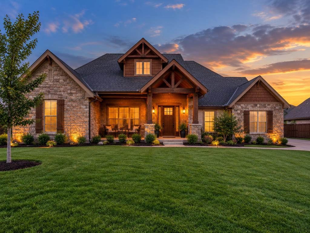 Beautiful Oklahoma craftsman home with illuminated porch